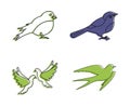 City bird icon set, color outline style
