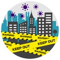 City blockade circle banner illustration