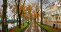 City boulevard in rainy autumn day. Prymorskyi bulvar, Odesa, Ukraine