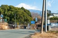 City boundary between Fuji and Fujinomiya, Shizuoka prefecture, Japan. Background with Mount Fuji