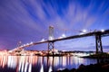City bridge night time long exposure with colorful water reflections Royalty Free Stock Photo
