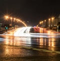 City bridge, street with lights and traffic at night. background, city life. Royalty Free Stock Photo