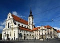 The city of Brno. - Czech Republic - Europe. St. Thomas Church in the city center and the statue of Markrabe Josta of Luxembourg
