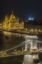 The City Of Budapest And It`s Chain Bridge At Night