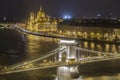 The City Of Budapest And It`s Chain Bridge At Night