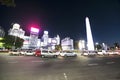 Buenos Aires with Obelisk and 9 de Julio Avenue - with illuminated advertising signs at night