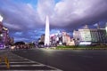 City of Buenos Aires with Obelisk and 9 de Julio Avenue - with illuminated advertising signs at night