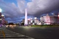 City of Buenos Aires with Obelisk and 9 de Julio Avenue - with illuminated advertising signs at night