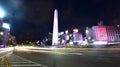 City of Buenos Aires with Obelisk and 9 de Julio Avenue - with illuminated advertising signs at night