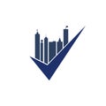 City building check mark logo design.