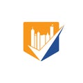 City building check mark logo design.