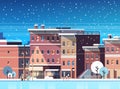 City building houses night winter street cityscape background merry christmas happy new year concept flat horizontal Royalty Free Stock Photo