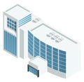 City building icon. Isometric glass business architecture