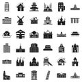 City building icons set, simple style