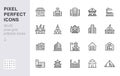 City building line icons set. Hospital, hotel, bank, mall, government hall, castle, police minimal vector illustrations