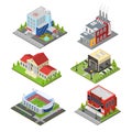 City Building Set Isometric View. Vector Royalty Free Stock Photo