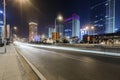 City building street scene and road surface in wuhan at night