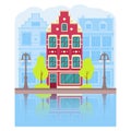 City building summer Amsterdam. Vector flat illustration.