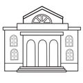 City building theater with columns in the outline, isolated object on a white background, vector illustration,