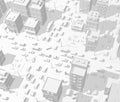 City buildings background street. In light gray tones. Road Intersection traffic jam. High detail 3d city view. Cars end cityscape