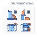 City buildings color icons set Royalty Free Stock Photo