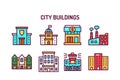 City buildings color line icons set. Isolated vector element. Royalty Free Stock Photo