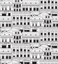 City buildings down town black and white seamless pattern.