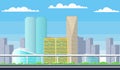 City buildings. Downtown pixelated cityscape. Scenery skyline. Suburban pixel town silhouette