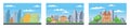 City buildings. Downtown pixelated cityscape set. Scenery skyline. Suburban pixel town silhouette