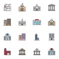 City buildings filled outline icons set Royalty Free Stock Photo