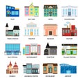 City buildings flat icons on white