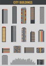 City buildings. Houses and skyscrapers set. Flat design icons. Vector Royalty Free Stock Photo
