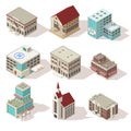 City Buildings Isometric Icons Set Royalty Free Stock Photo