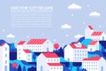 City buildings landing page. Town apartment banner, building apartments cityscape and modern townscape panorama vector