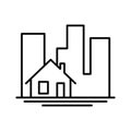 City buildings line icon. Office building, apartment house, business area. Urban life concept. Can be used for topics