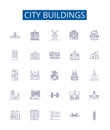 City buildings line icons signs set. Design collection of Skyscrapers, Towers, Complexes, Structures, Homes, Apartment