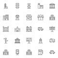 City buildings outline icons set