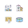 City buildings RGB color icons set Royalty Free Stock Photo