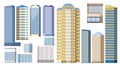 City buildings. Set. Isolated vector. Residential multi-storey apartment buildings. Office centers. Town. Supermarkets, hotels. ki