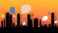 City buildings silhouette during sunset or sunrise with speech bubbles,concept of social media,communication,interaction,internet Royalty Free Stock Photo