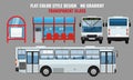 City Bus and Bus stop, side front and back view. Flat color style vector illustration.