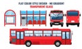 City Bus and Bus stop, side front and back view. Flat color style vector illustration.