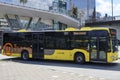 City bus in yellow color of U-OV runned by Qbuzz in Utrecht