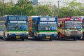 City buses of the 77th route at the bus station. Bangkok