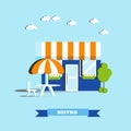 City cafe building vector illustration in flat style. Street bistro restaurant concept Royalty Free Stock Photo