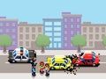 City car collision, police car and people pixel art game style illustration Royalty Free Stock Photo