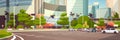 City car parking over skyscraper buildings modern cityscape background horizontal banner flat