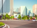 City car parking over skyscraper buildings modern cityscape background horizontal flat