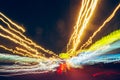 City car traffic lights in motion blur, long exposure, abstract speed background Royalty Free Stock Photo