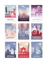 City cards set, landscape template of flyer, poster, book cover, banner, Berlin, Vienna, Las Vegas, Egypt, Amsterdam